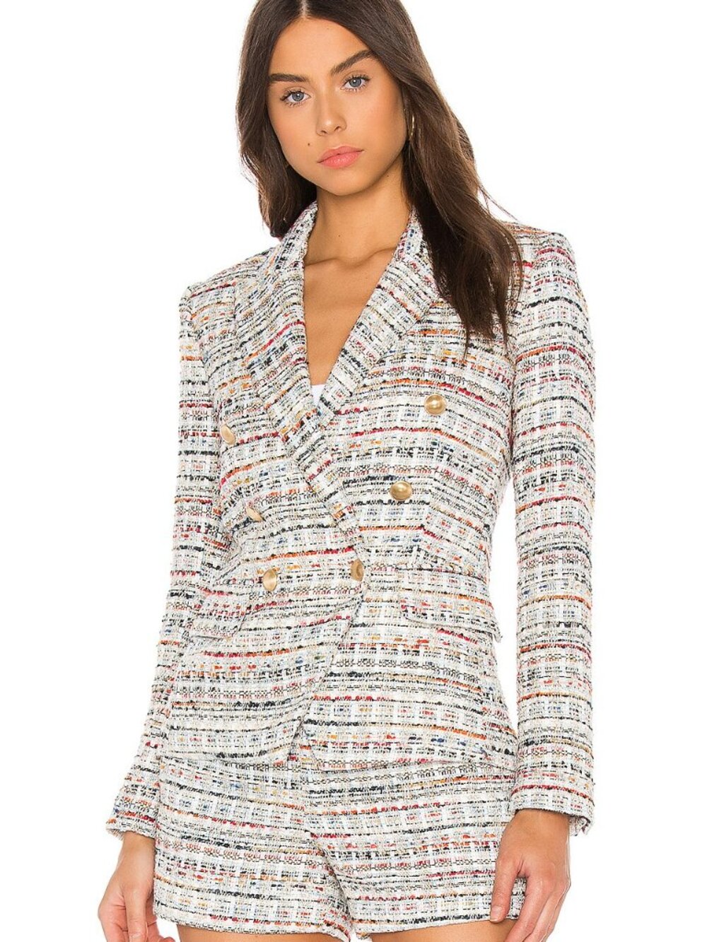 L'AGENCE Kenzie Double Breasted Tweed Blazer – Orange & Blue Multi – Size 4 NWOT - Picture 7 of 8